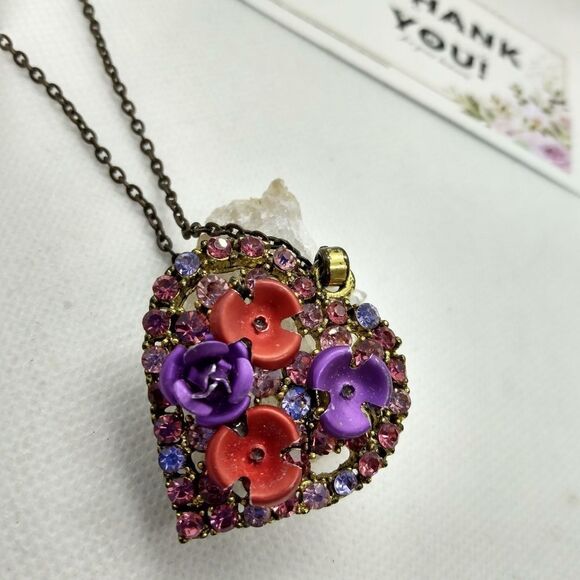 Art deco flower‎ heart necklace - Picture 2 of 2